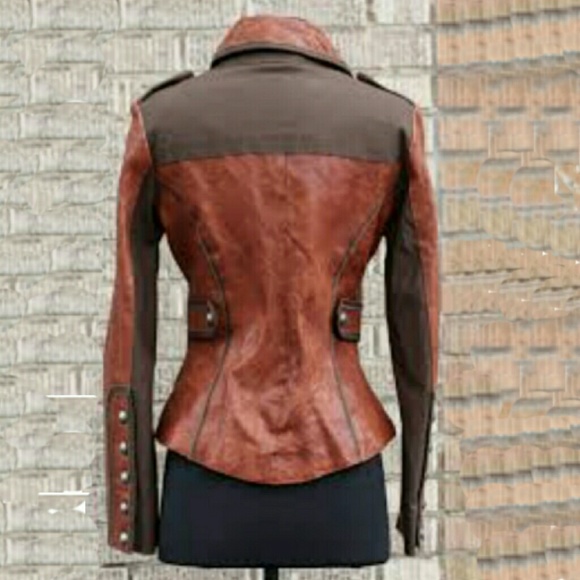 My Tribe Rust Leather Moto/Military Jacket - Picture 2 of 4